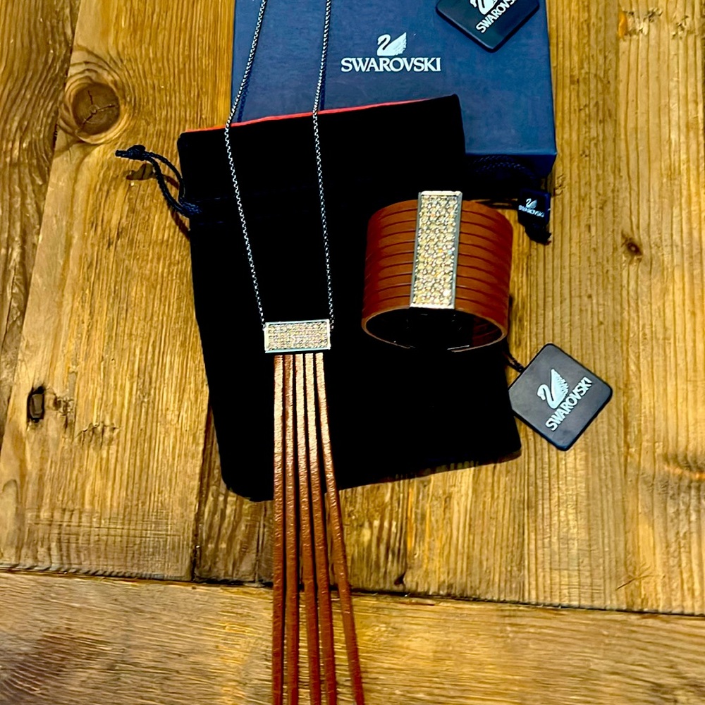 Swarovski Leather and Crystal Matching Necklace and Bracelet